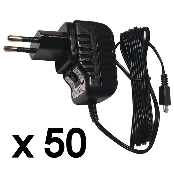 Micro USB töltő, 50 db-os csomag, 5 V, 1,2 A , 1,7 m kábel, TENWEI TAV010501200HU