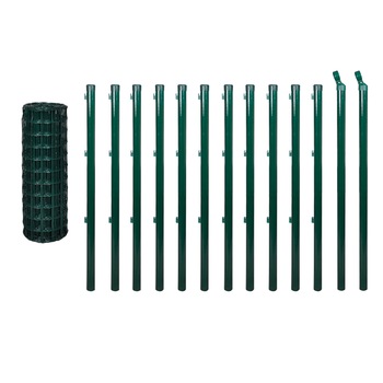 Set de plasa de gard si stalpi, Eurofence, vidaXL, Otel, 1 x 25 m, Verde Set de plasa de gard si stalpi, Eurofence, vidaXL, Otel, 1 x 25 m, Verde