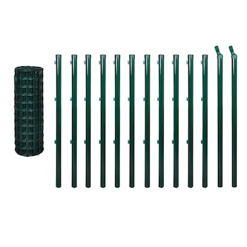 Set de gard de plasa si tarusi, vidaXL, Otel, 25 x 1.5 m, 100 x 100 mm, Verde Set de gard de plasa si tarusi, vidaXL, Otel, 25 x 1.5 m, 100 x 100 mm, Verde