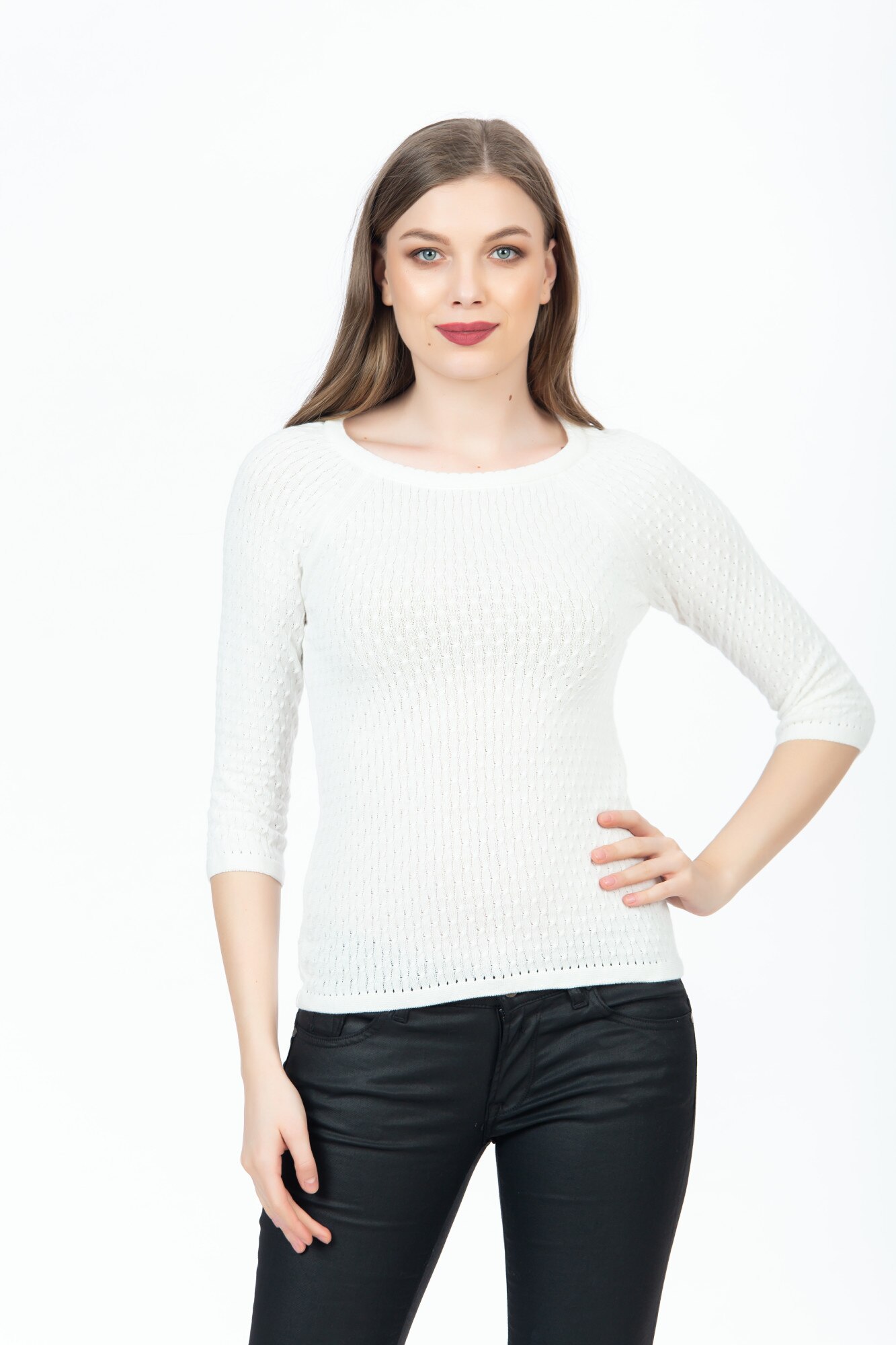 Pulover de dama BE YOU, torsade, Alb, XL