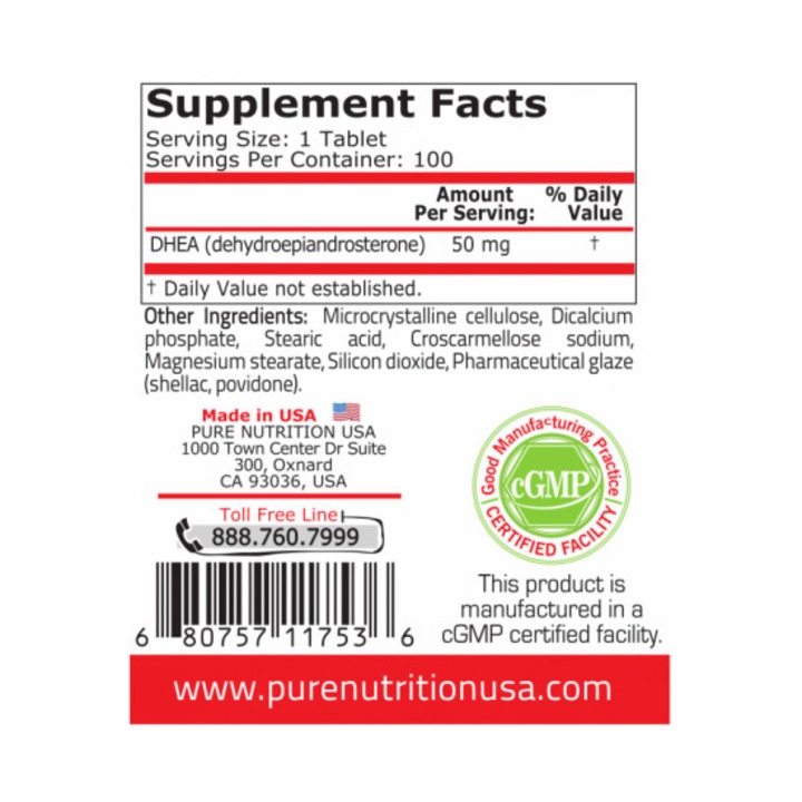 Хранителни добавки Pure Nutrition USA, Dhea 50Mg 100 Таблетки - eMAG.bg