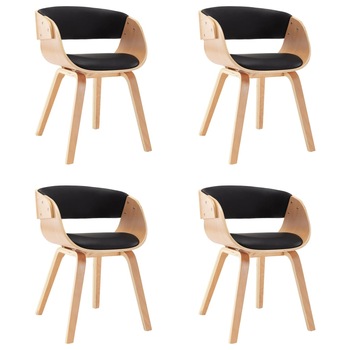 Set de 4 scaune de bucatarie, vidaXL, Negru, Lemn curbat, 53 x 52 x 70cm