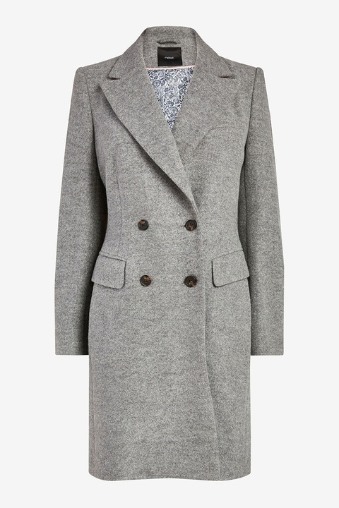 NEXT, Gyapjúkeverék kétsoros kabát, Melange sötétszürke, XL