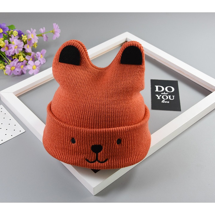 Caciulita cu urechi, drool, portocalie, de la 6 luni la 3 ani