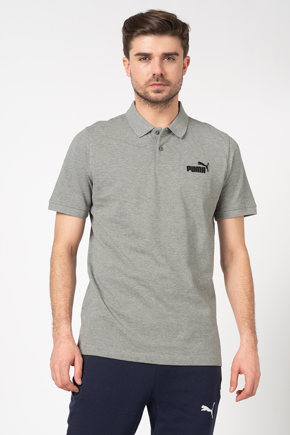 Puma, Tricou polo regular fit cu detaliu logo, Puma, Gri melange