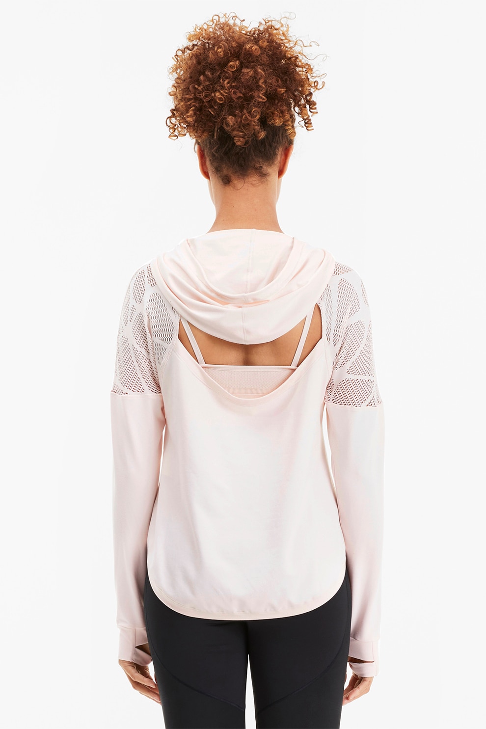 Puma, Hanorac cu garnituri de plasa si dryCELL, pentru fitness Studio, Roz deschis