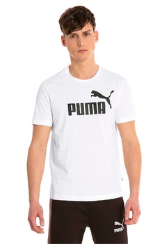 Puma, Tricou cu decolteu la baza gatului si imprimeu logo Essentials, Alb