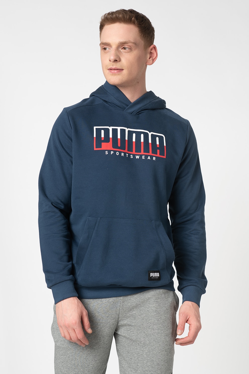 Puma, Hanorac cu imprimeu logo Athletics, Albastru inchis