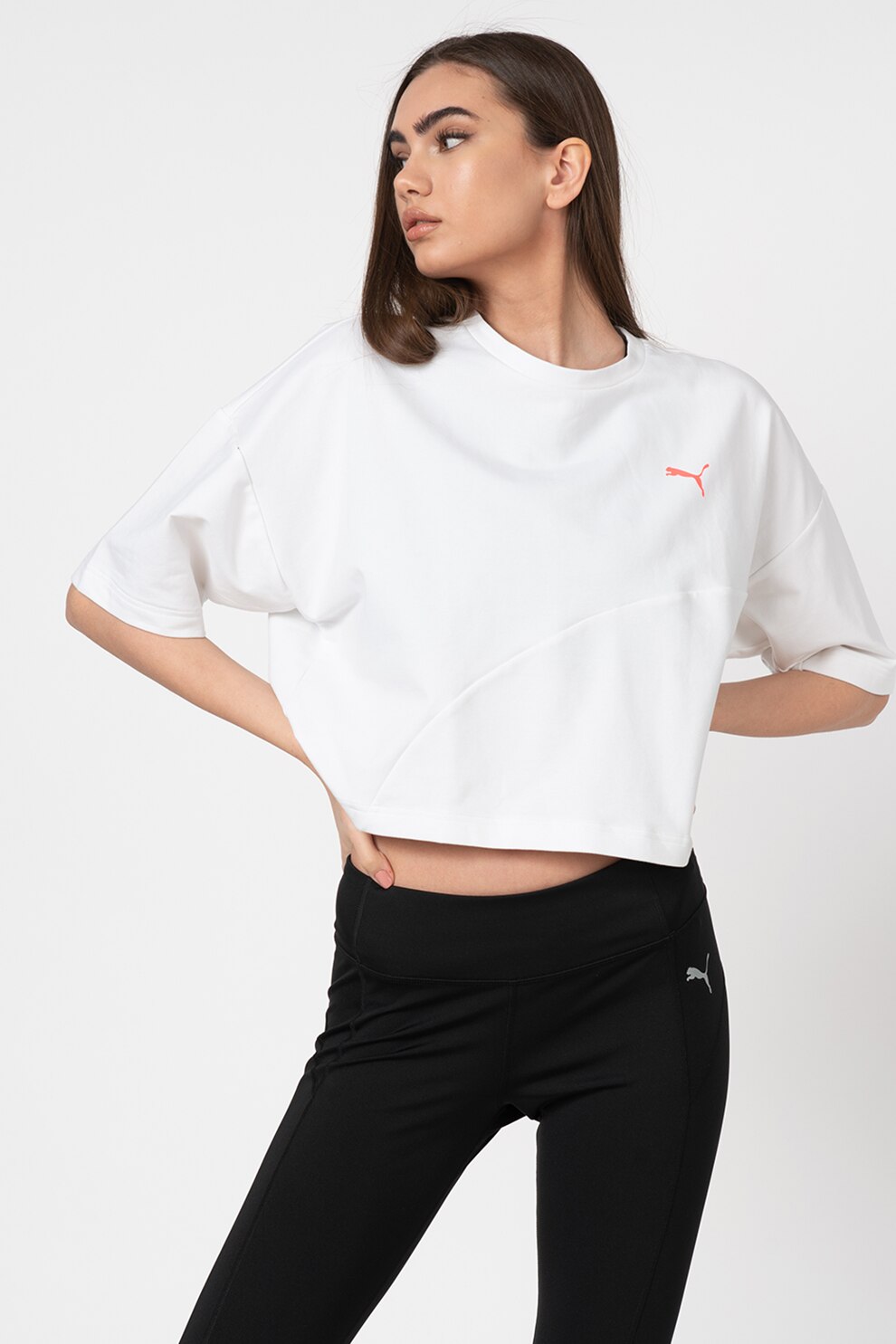Puma, Tricou crop cu maneci cazute Evide Form, Alb
