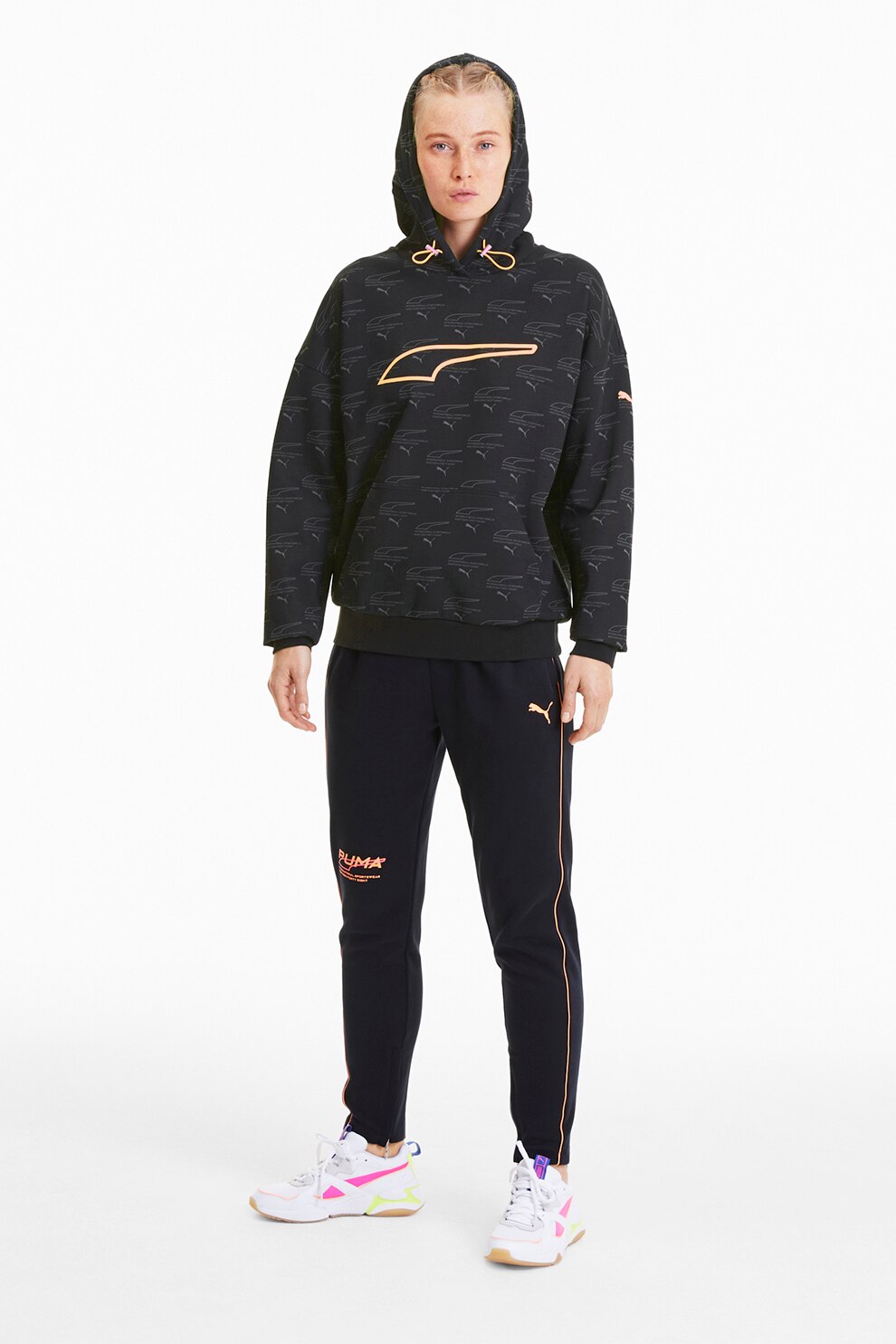 Puma, Hanorac cu imprimeu logo Evide, Negru/Oranj