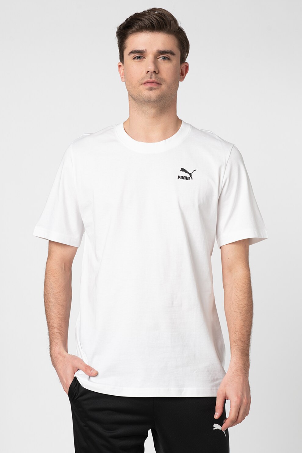 Puma, Tricou cu detaliu logo Recheck Pack, Alb/Negru