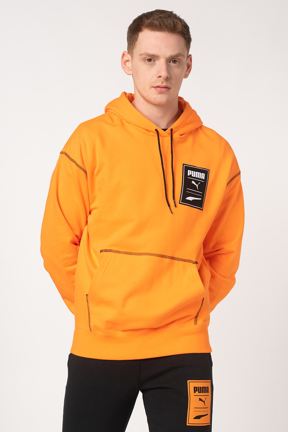 Puma, Hanorac cu aplicatie logo Recheck, Oranj mandarina/Negru