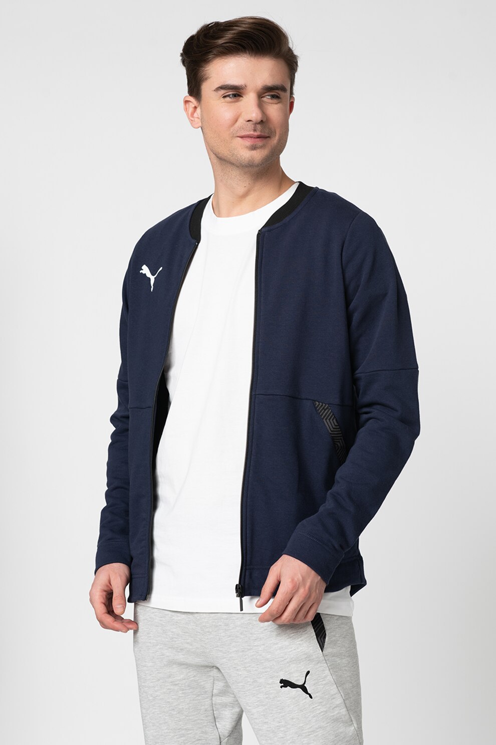 Puma, Bluza sport unisex cu fermoar, pentru fotbal teamFINAL 21, Albastru marin