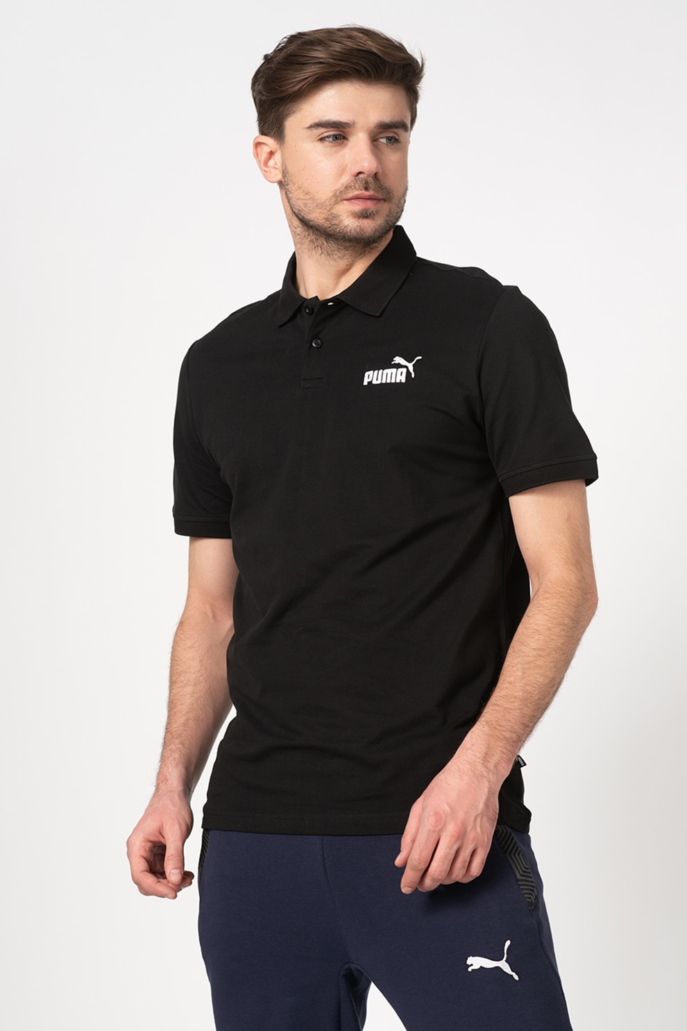 Puma, Tricou polo regular fit cu detaliu logo, Puma, Negru