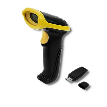 Scanner Wireless Qoltec, 1D, 2.4 GHz, USB, Negru/Galben Scanner Wireless Qoltec, 1D, 2.4 GHz, USB, Negru/Galben