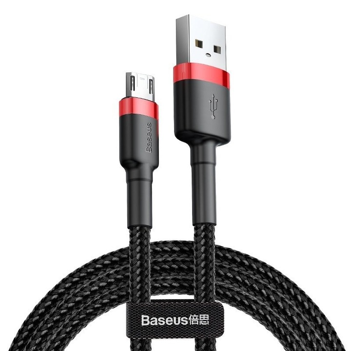 Cablu de date Baseus Cafule, USB - microUSB, QC3.0, 2A, 3M, material rezistent, curea velcro, Negru
