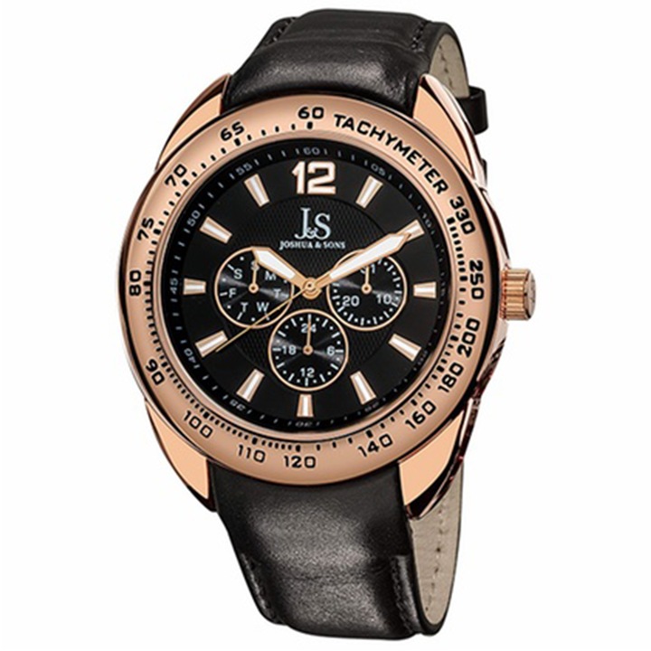 Мъжки многофункционален кварцов часовник Joshua & Sons JS-45-RG, Черен/розово злато, 16217485, 11-26-721
