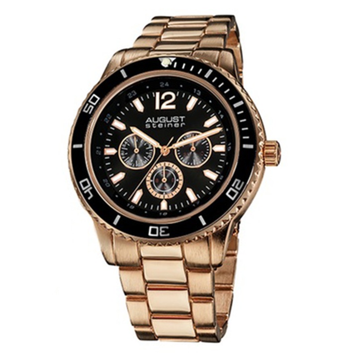 Мъжки многофункцонален часовник August Steiner AS8059RG, Розово злато/черно, 16219190, 11-26-744