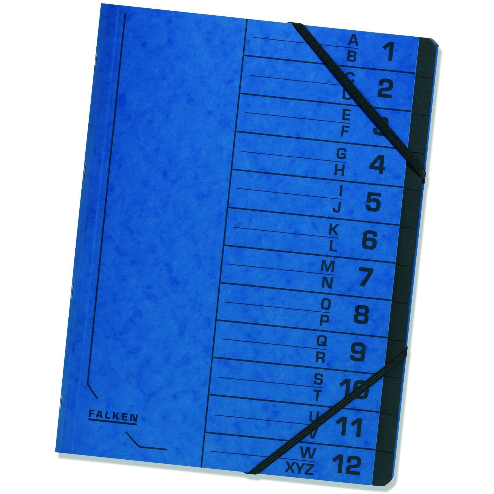 Mapa documente Falken, albastru, cu 12 separatoare, inchidere cu elastic, A4, carton