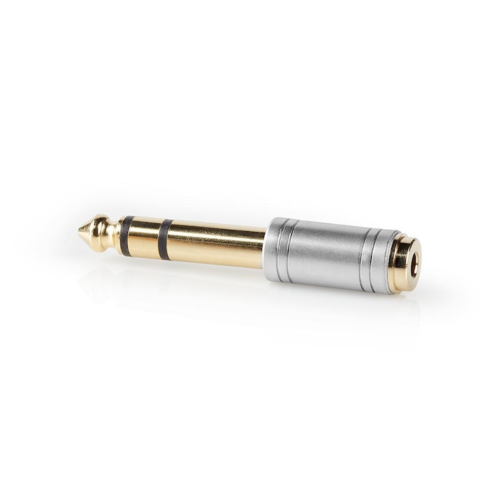 Adaptor audio stereo Nedis, jack 6.35 mm Tata - jack 3.5 mm Mama, metal, argintiu