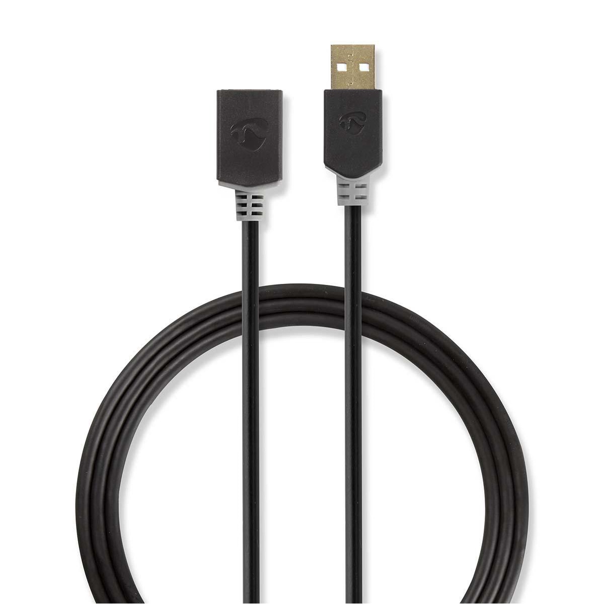 Cablu USB 2.0 A tata - A mama 2m negru, Nedis