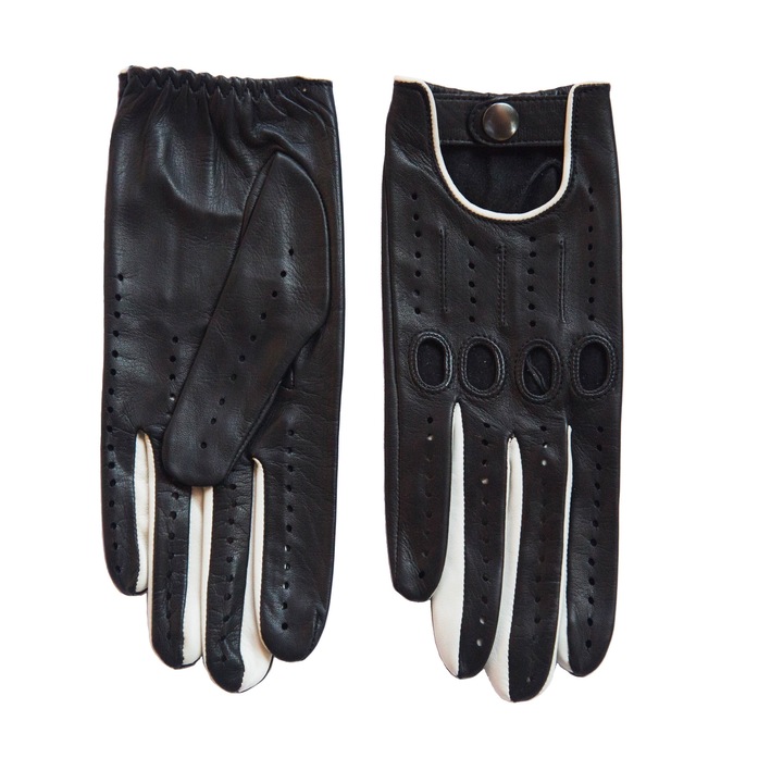 Manusi pentru condus, din Piele de Ovina, Negru/Alb, Barbati, Hungdwqfant, Alb/Negru