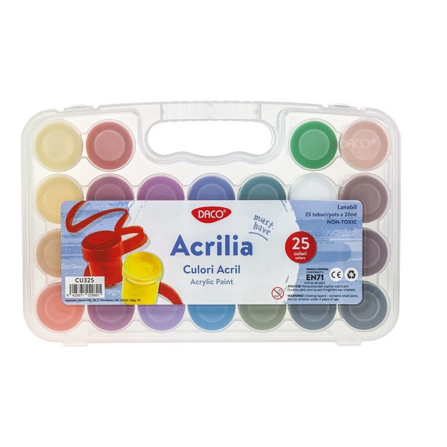 Vopsea culori acril, Daco, 25 culori, 20 ml, Acrilia, CU325