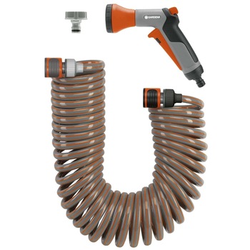 Set furtun spiralat Gardena, 10 metri, cu conectori si pistol, 4647 Set furtun spiralat Gardena, 10 metri, cu conectori si pistol, 4647