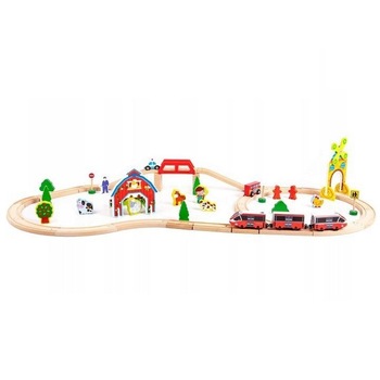 Circuit de Lemn, Ecotoys, 53 piese si Trenulet cu Baterie Circuit de Lemn, Ecotoys, 53 piese si Trenulet cu Baterie