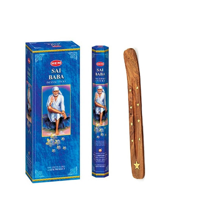 Комплект ароматизирани клечки Hem SAI BABA -1 комплект x 6 кутии X 20 клечки + 1 ДЪРВЕНА ПОДКЛАДКА