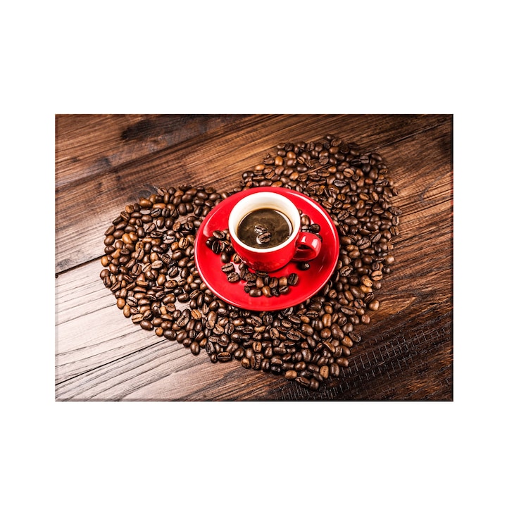Sticla bucatarie securizata Saint Gobain Glass®, imprimata 90x65cm, protectie antistropire pentru aragaz, Ambra Deco, Ceasca cafea