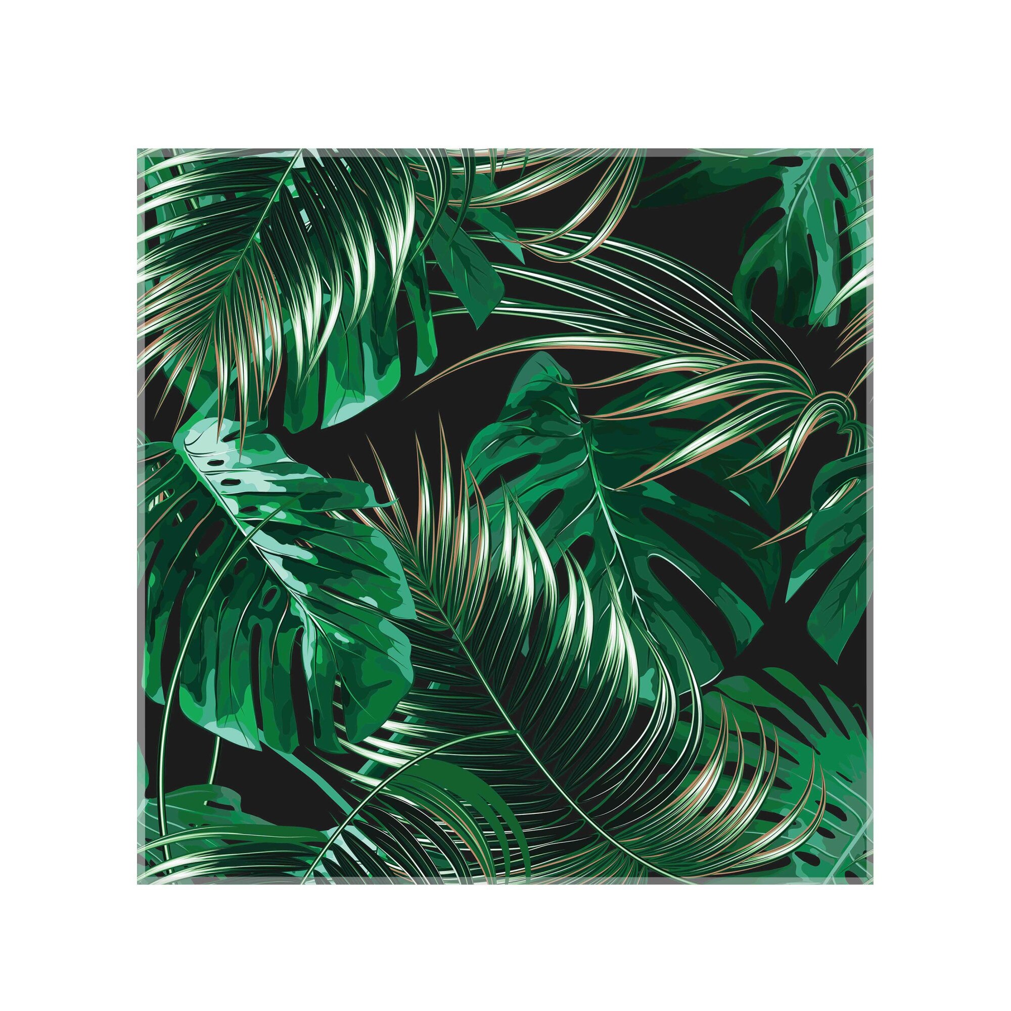 Sticla bucatarie securizata Saint Gobain Glass®, imprimata 65x65cm, protectie antistropire pentru aragaz, Ambra Deco, Frunze tropicale
