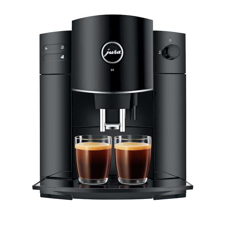 Jura D4 2019 Automata eszpresszó kávéfőző, 15 bar, 5 különlegesség, 1.9 l, 200 g, AromaG2 daráló, kijelző szimbólumokkal, Fekete
