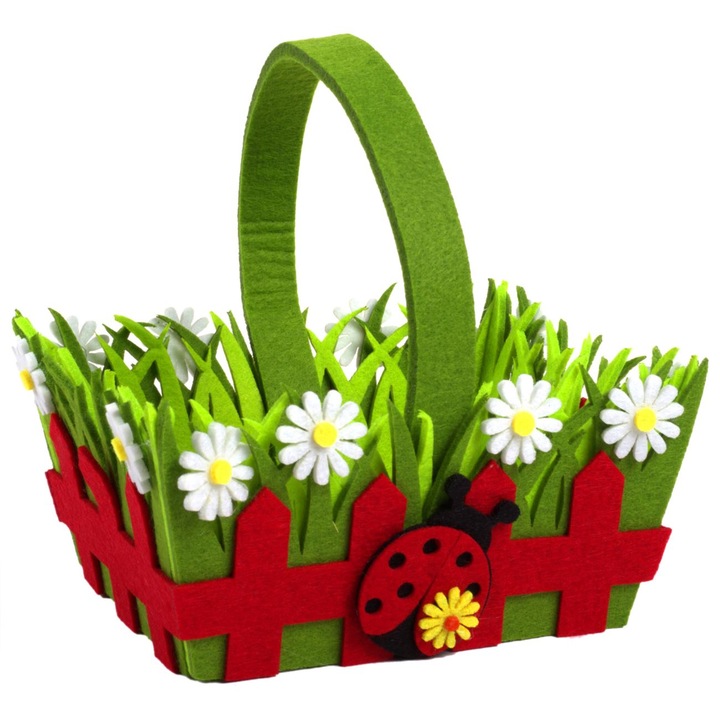 Декоративна великденска кошница с трева, цветя и трева, 18х8 см, многоцветна
