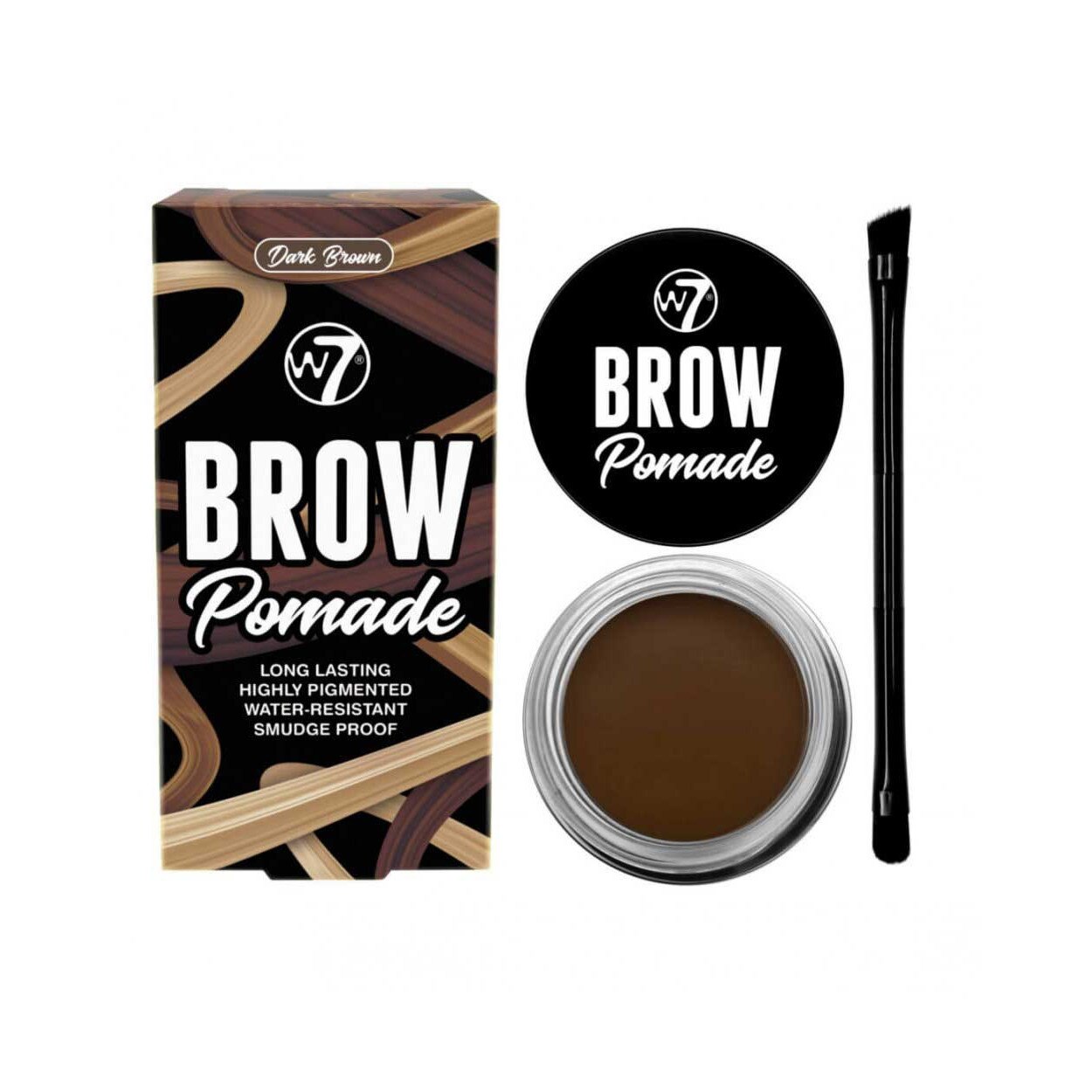 Kit cu Gel pentru Sprancene si Pensula dubla, W7 Brow Pomade, Dark Brown, 4.25 g