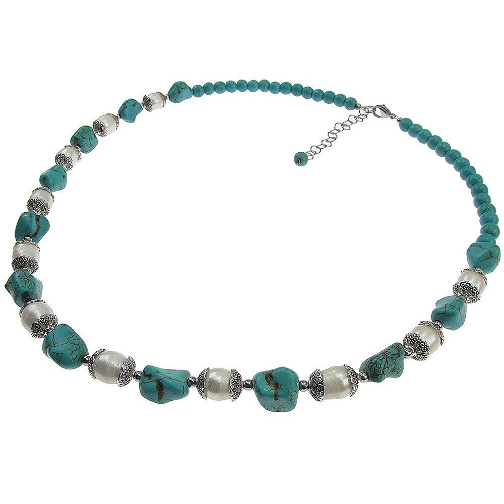 Colier boho chic cu pepite turcoaz si perle