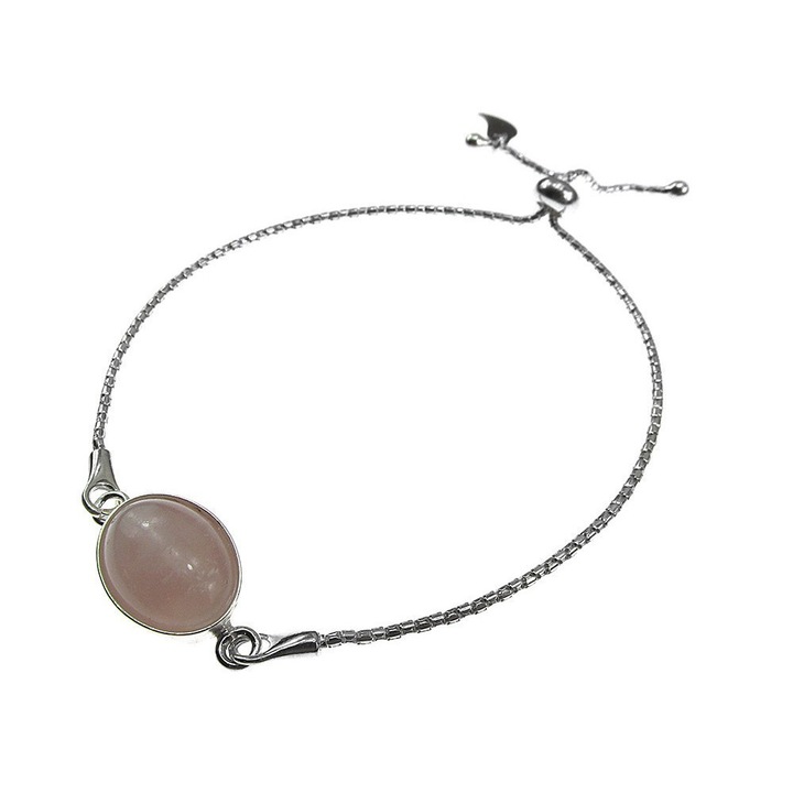 Bratara argint reglabila cu cuart roz oval 14x10 MM, GlamBazaar