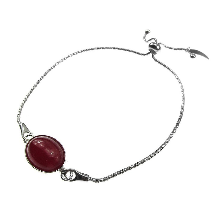 Bratara argint reglabila cu jad rosu 14x10 MM, GlamBazaar