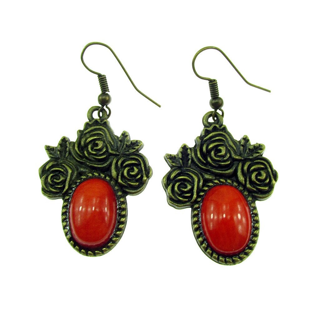 Cercei candelabru trandafiri cu coral poros natural