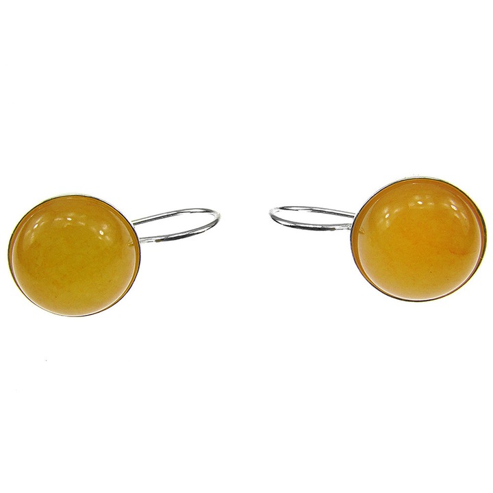 Cercei argint model clasic cu jad galben 10 MM, GlamBazaar
