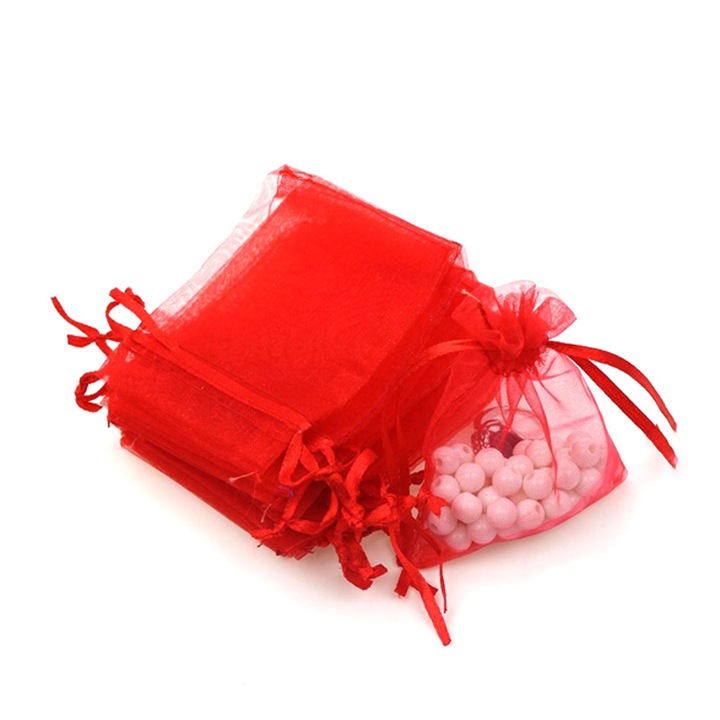 Правоъгълни торбички от органза 7х9см (комплект от 100 бр.) - Червени