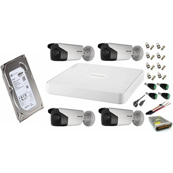 Sistem supraveghere video Hikvision 4 camere de exterior 5MP Turbo HD cu IR 40M, full accesorii cu HARD 1TB, live internet Sistem supraveghere video Hikvision 4 camere de exterior 5MP Turbo HD cu IR 40M, full accesorii cu HARD 1TB, live internet