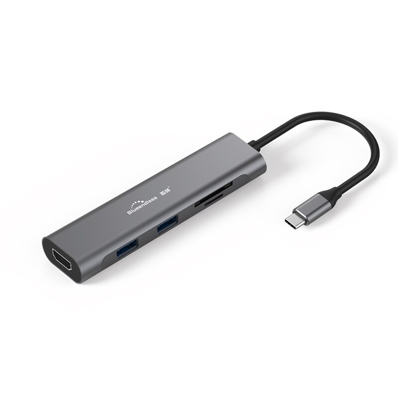 Hub Multiport USB Type-C Blueendless 5 in 1 la HDMI 4K, USB 3.0 si Card Reader, Compatibil Thunderbolt 3 si USB-C