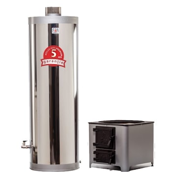 Ansamblu boiler cazan inox 90 litri cu focar cu usi din fonta, doua surse, lemn si electric Ansamblu boiler cazan inox 90 litri cu focar cu usi din fonta, doua surse, lemn si electric