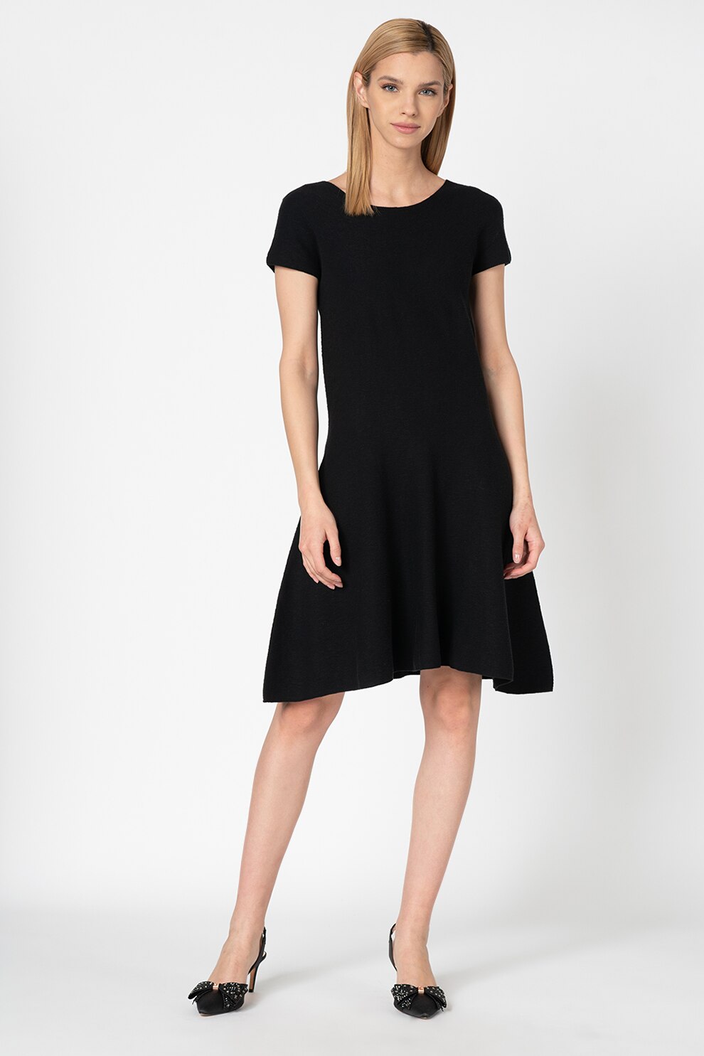 United Colors of Benetton, Rochie tricotata evazata, Negru