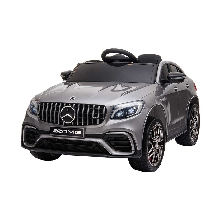 Masinuta Electrica cu acumulator pentru copii NOVOKIDS™ Mercedes GLC 63 AMG, Roti din Cauciuc EVA, 3-8 ani, usi cu deschidere, Baterie12V, 2 Viteze, lungime 115 cm, 2 motoare 390 W, Gri