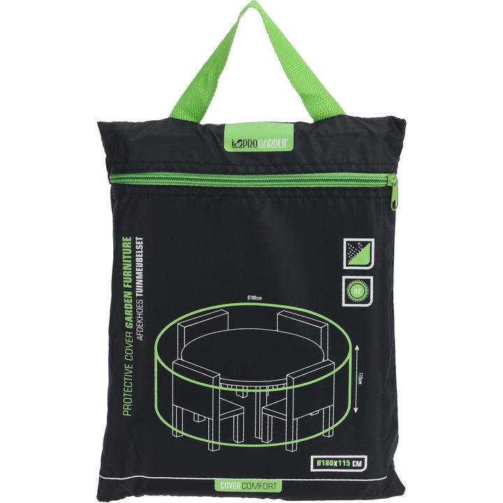 Защитно покривало Progarden, За кръгли мебели, Диаметър 180 см, h115 см, Черно
