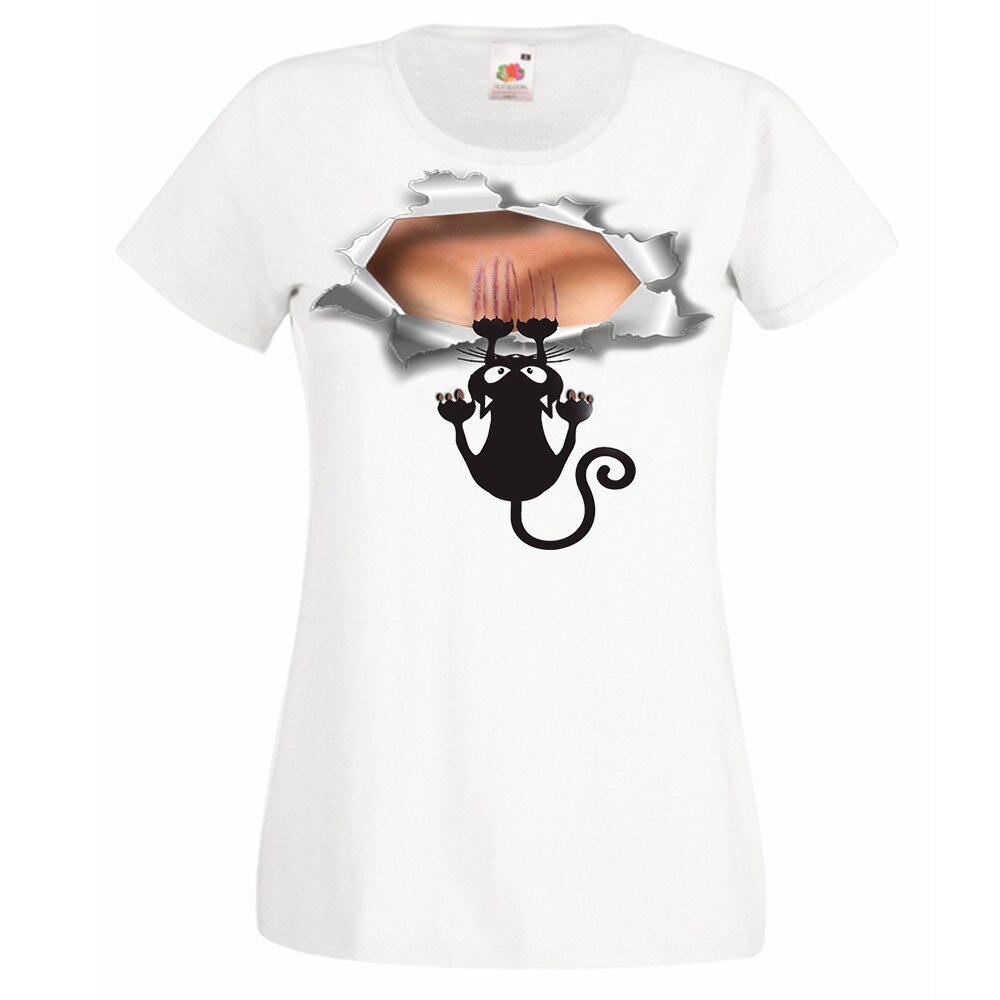 Tricou dama personalizat Fruit of the loom, alb, pisica, 2XL