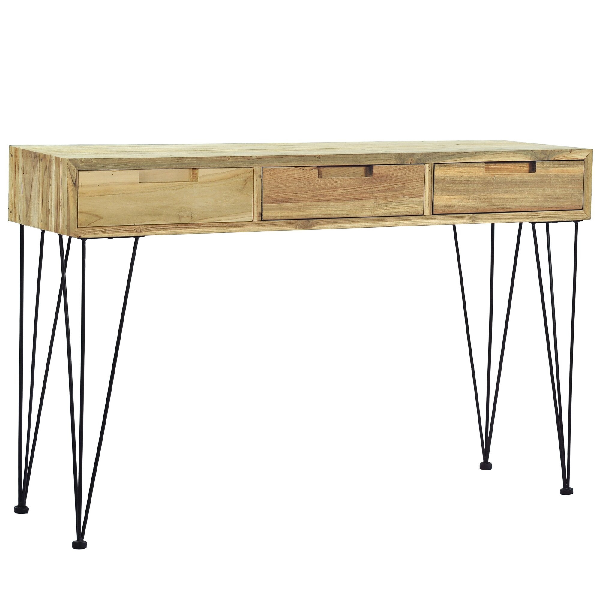 Masa consola din lemn de tec si cadru otel, vidaXL, Maro, 120 x 35 x 76 cm