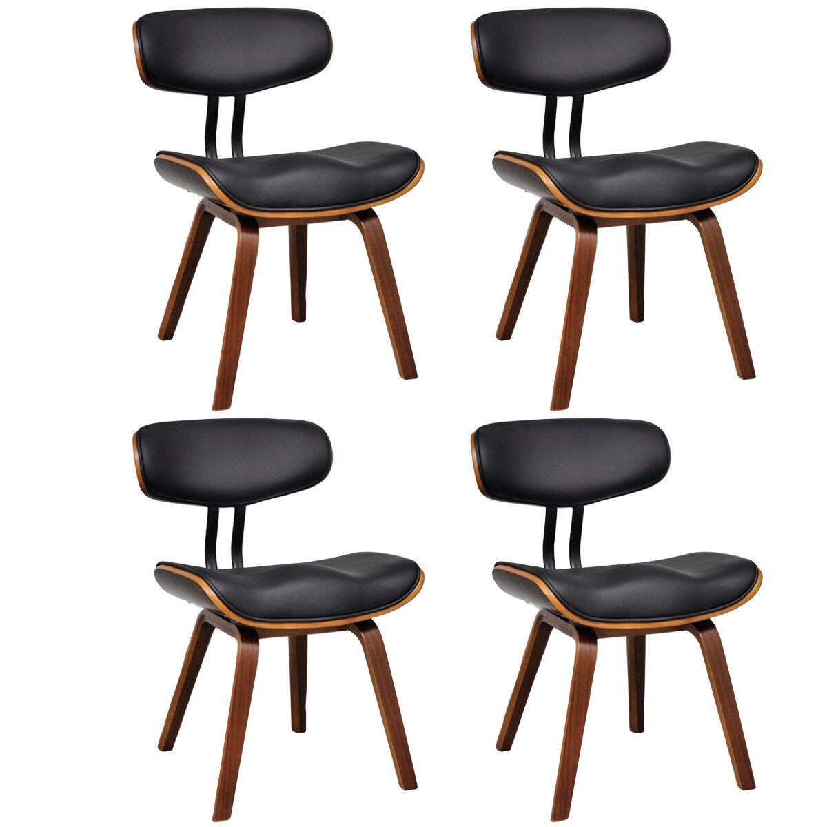 Set de 4 scaune de bucatarie cu spatar, vidaXL, Piele artificiala, negru si maro, 51,5 x 54 x 78 cm